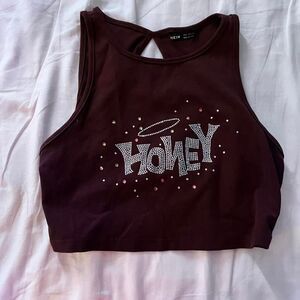 brown crop top with rhinestone angel wings